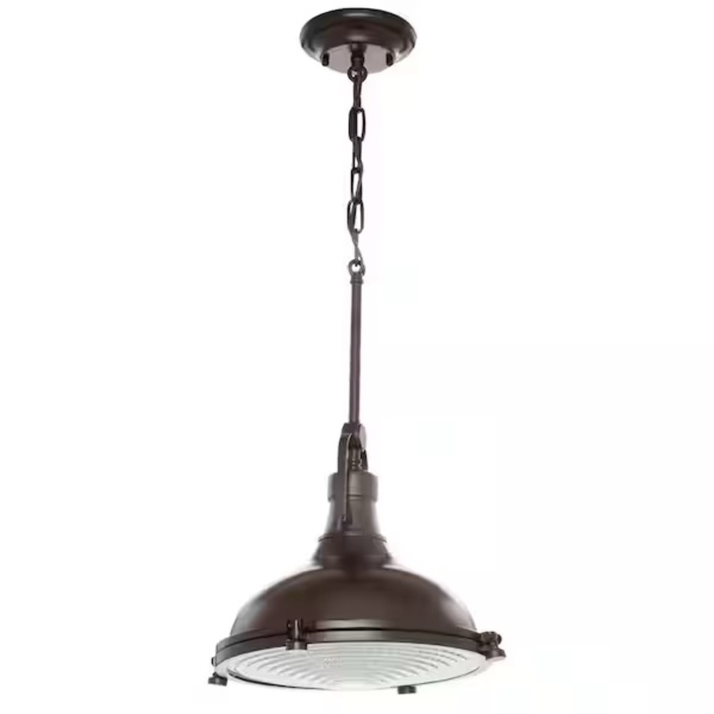 Progress Fresnel Lens Industrial Bronze Pendant Light